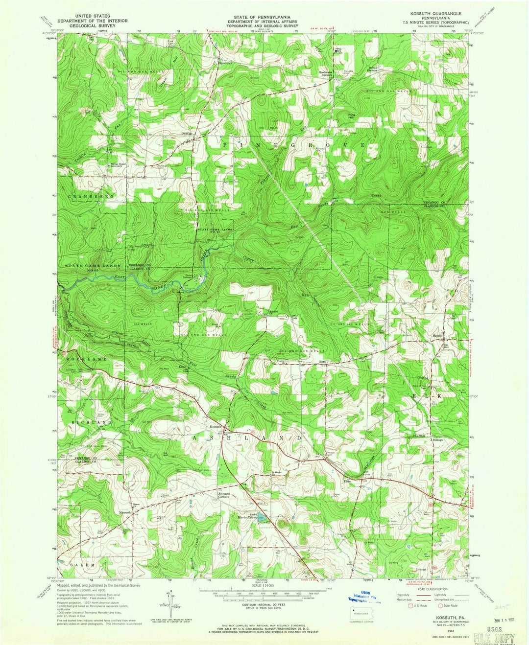 1963 Kossuth, PA - Pennsylvania - USGS Topographic Map