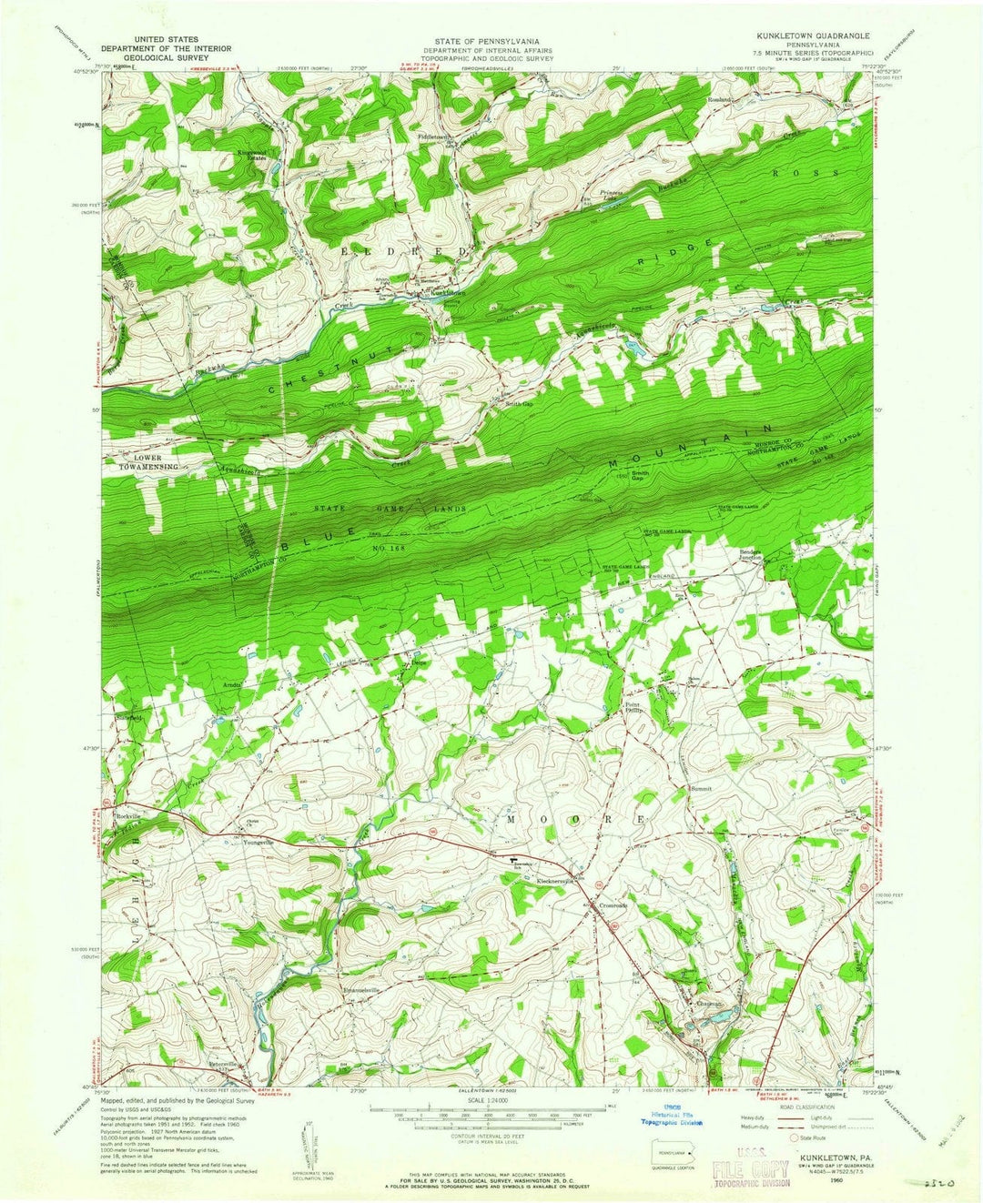 1960 Kunkletown, PA - Pennsylvania - USGS Topographic Map