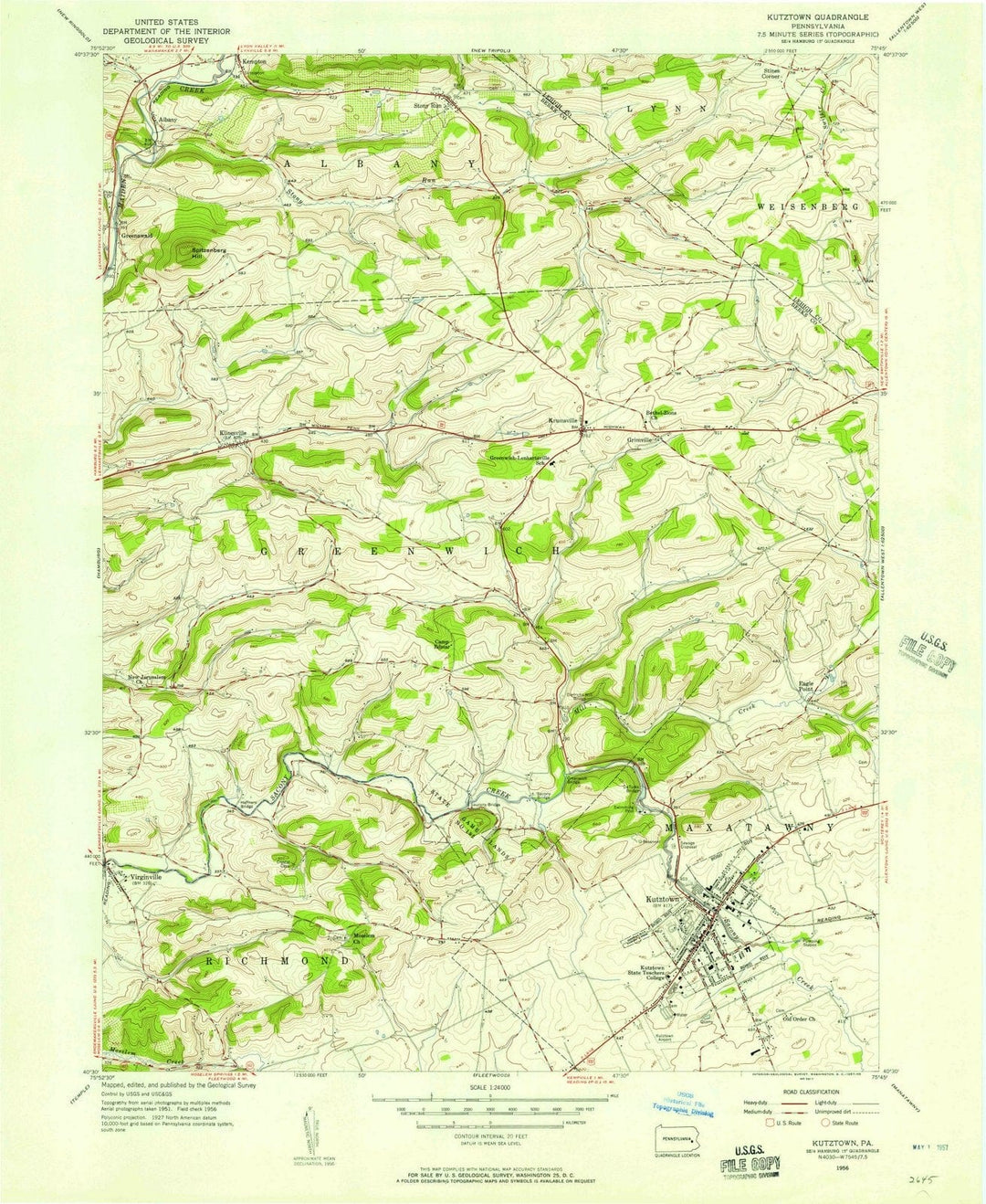 1956 Kutztown, PA - Pennsylvania - USGS Topographic Map