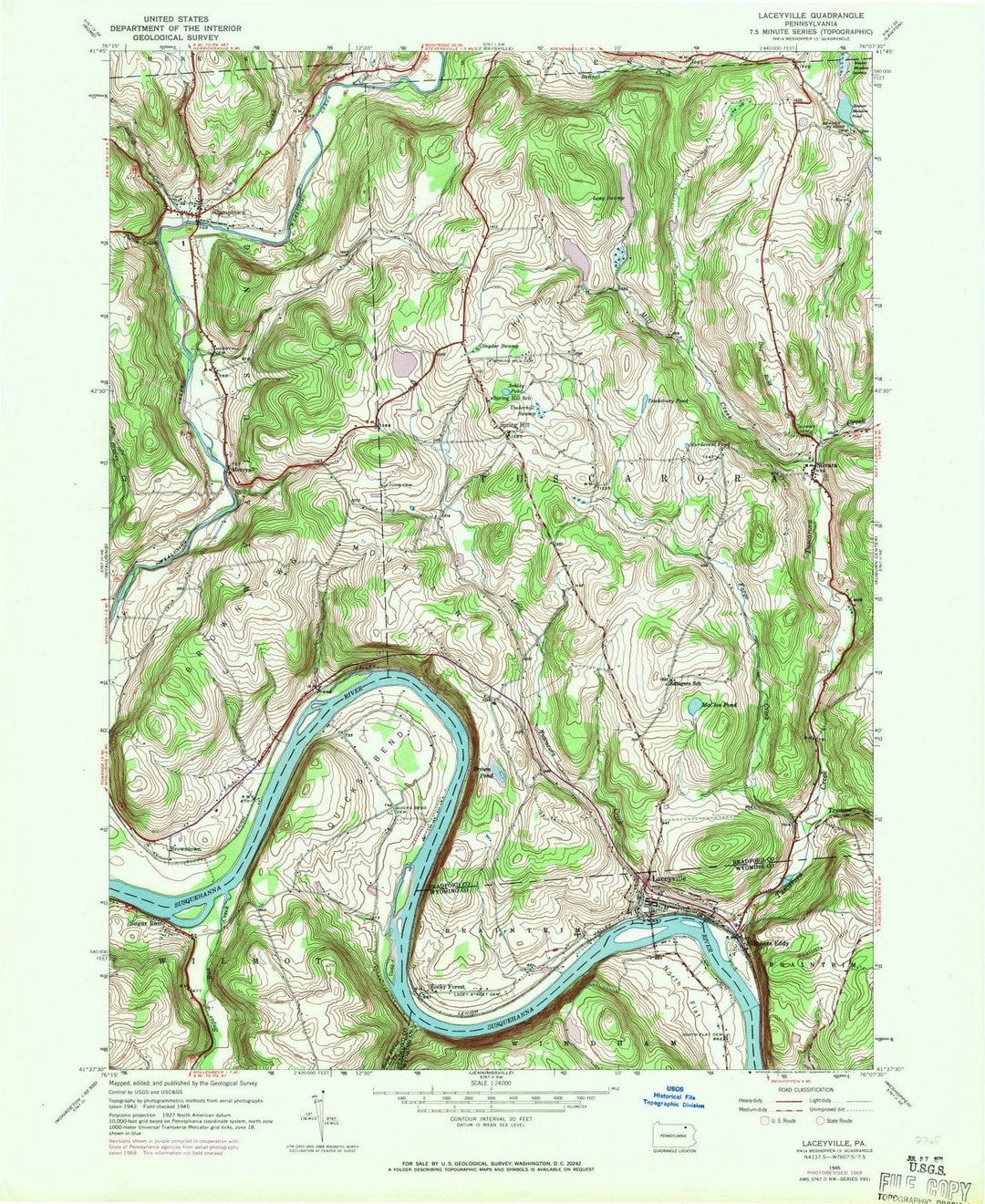 1945 Laceyville, PA - Pennsylvania - USGS Topographic Map