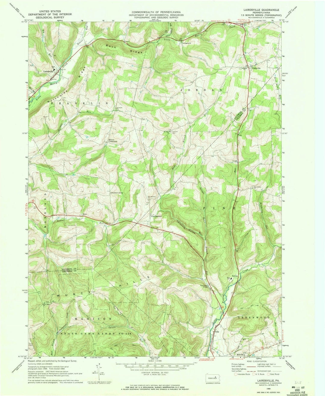1968 Lairdsville, PA - Pennsylvania - USGS Topographic Map