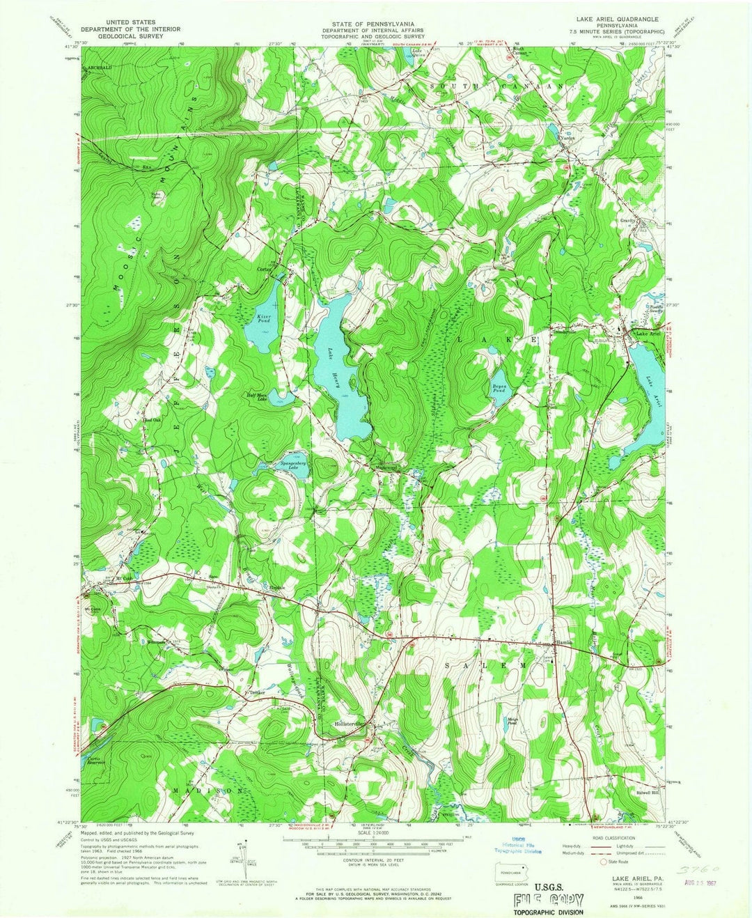 1966 Lake Ariel, PA - Pennsylvania - USGS Topographic Map