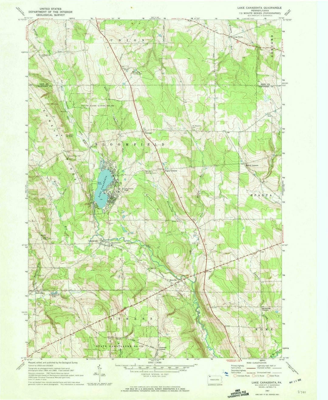 1967 Lake Canadohta, PA - Pennsylvania - USGS Topographic Map