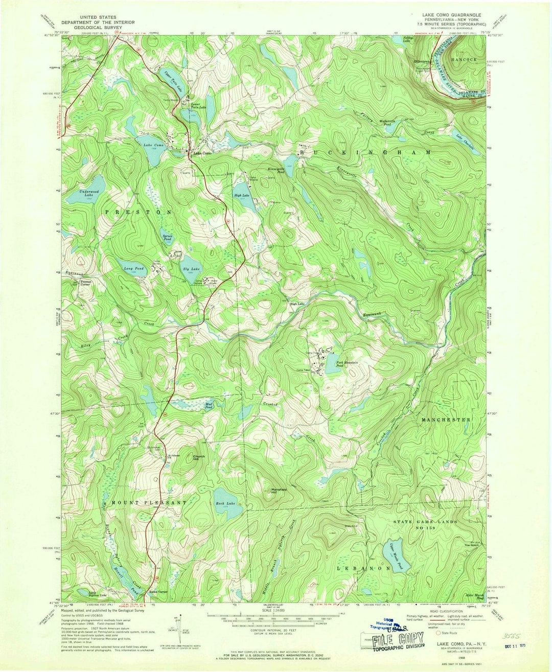1968 Lake Como, PA - Pennsylvania - USGS Topographic Map