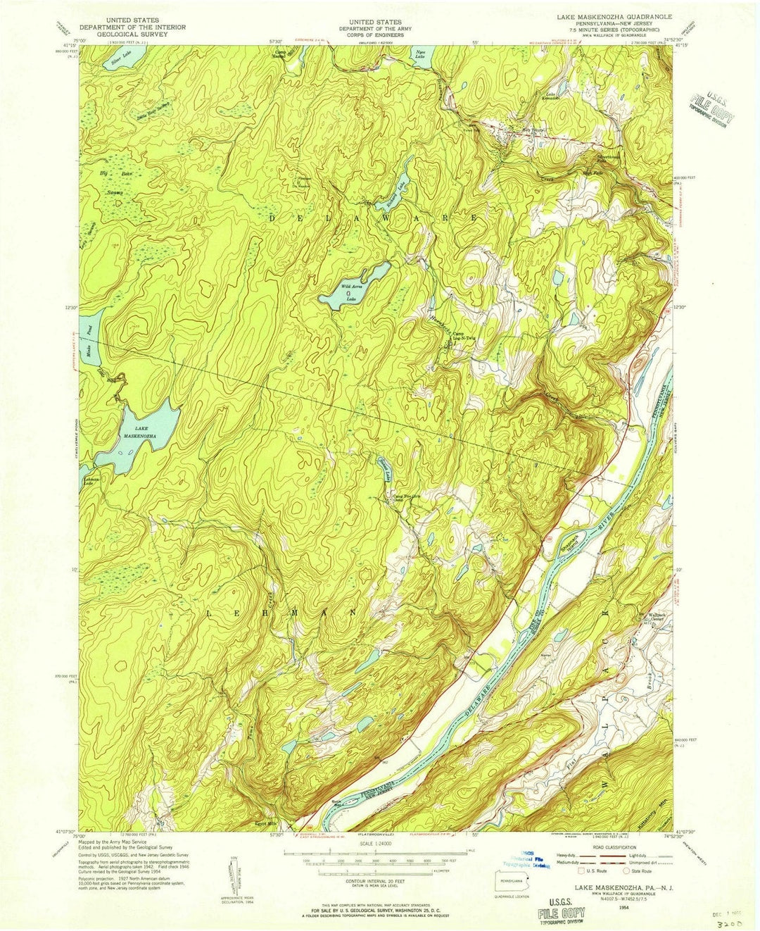 1943 Lake Maskenozha, PA - Pennsylvania - USGS Topographic Map