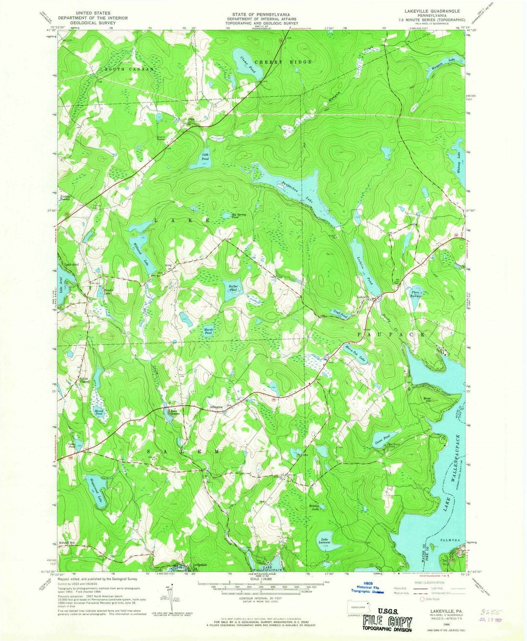 1966 Lakeville, PA - Pennsylvania - USGS Topographic Map