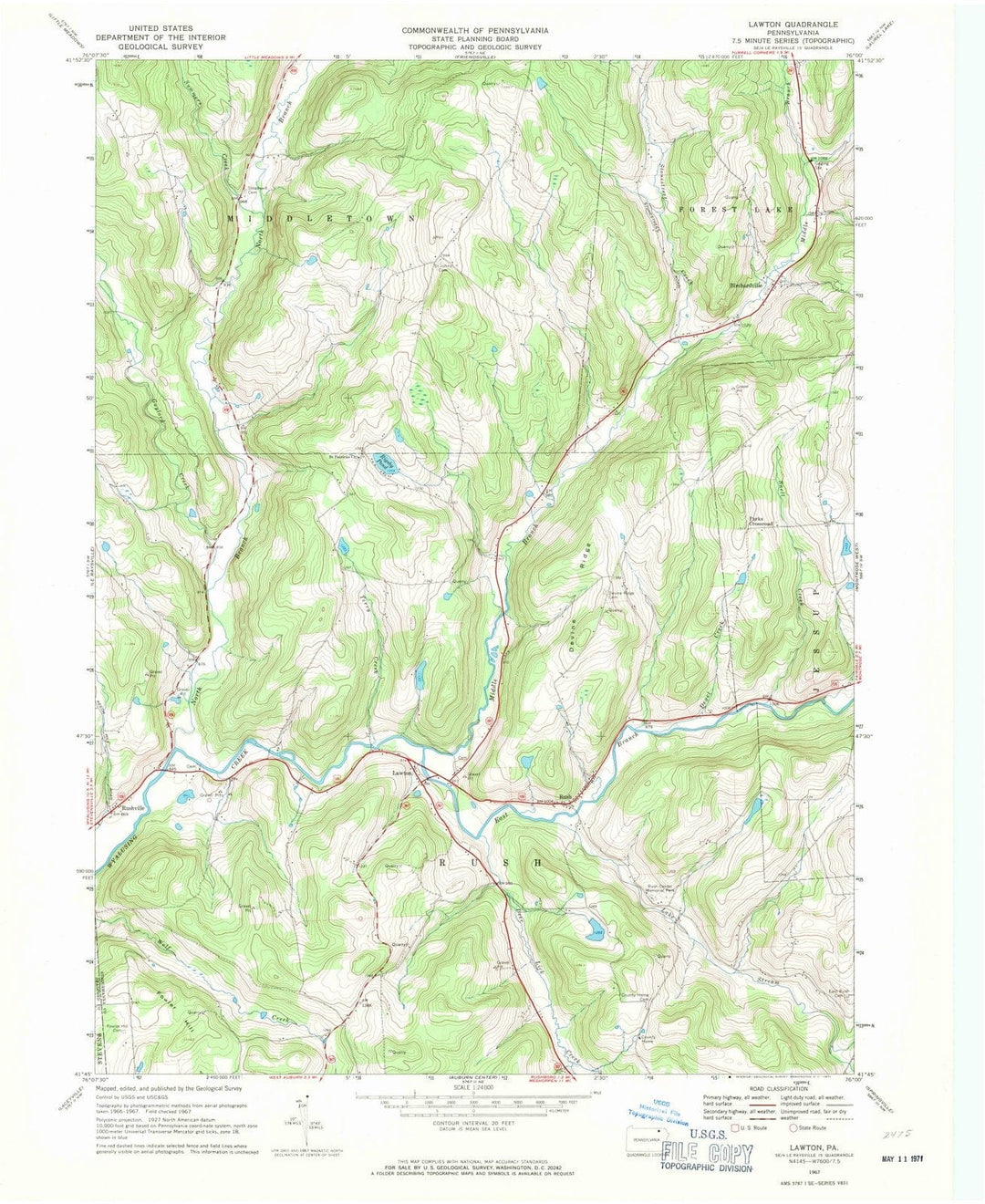 1967 Lawton, PA - Pennsylvania - USGS Topographic Map