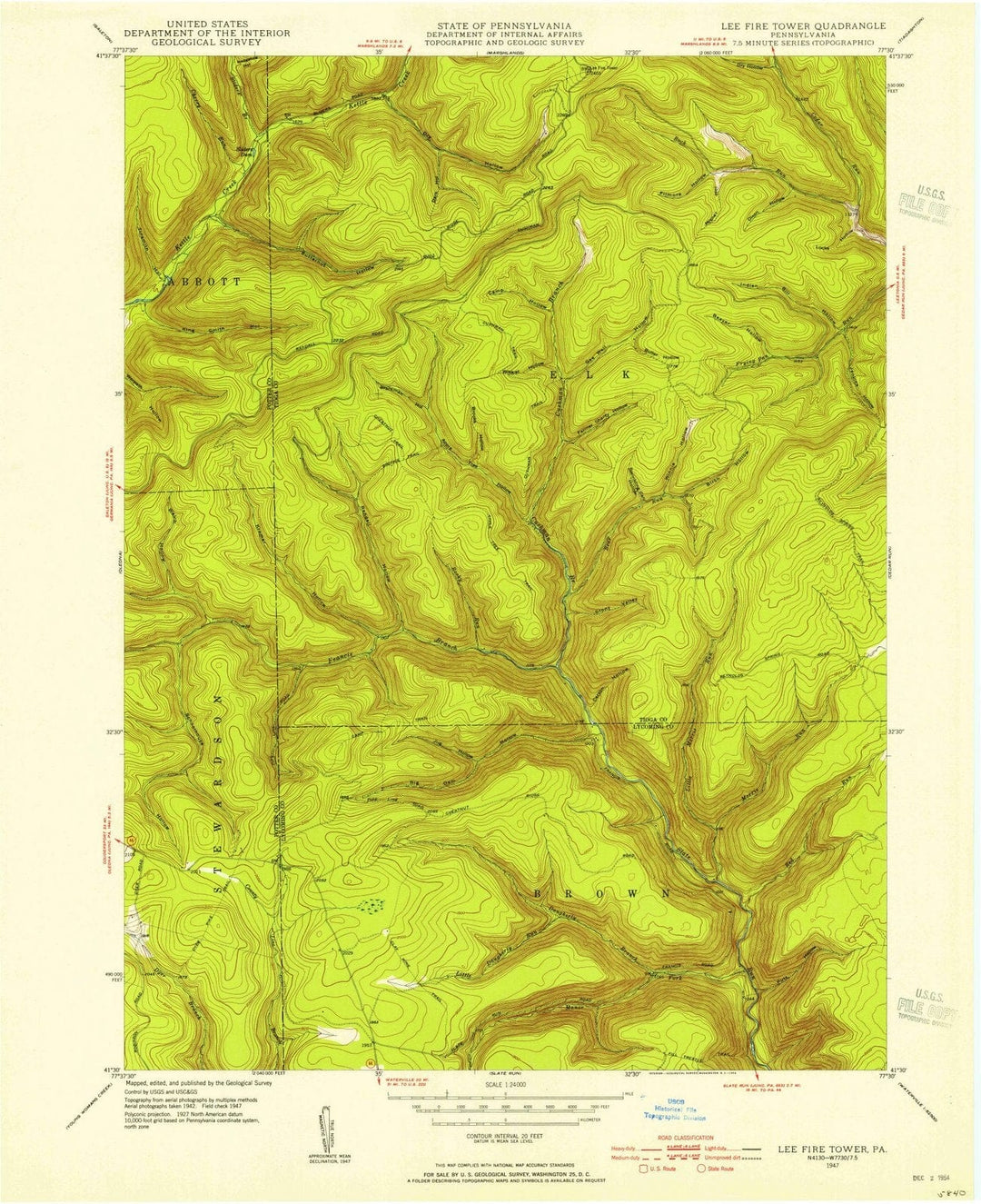 1947 Lee Fire Tower, PA - Pennsylvania - USGS Topographic Map