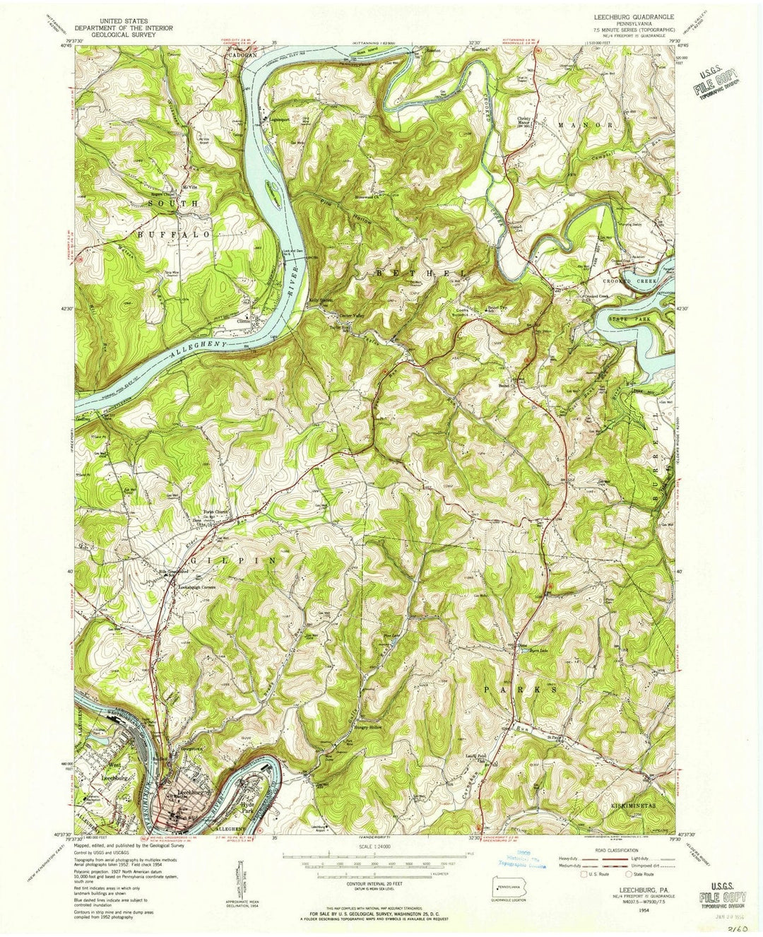 1954 Leechburg, PA - Pennsylvania - USGS Topographic Map