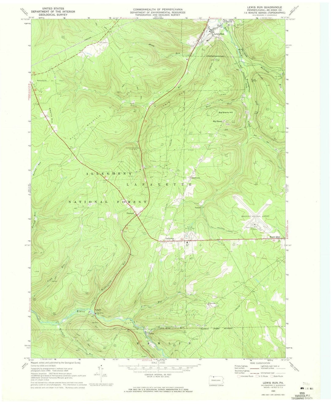 1969 Lewis Run, PA - Pennsylvania - USGS Topographic Map