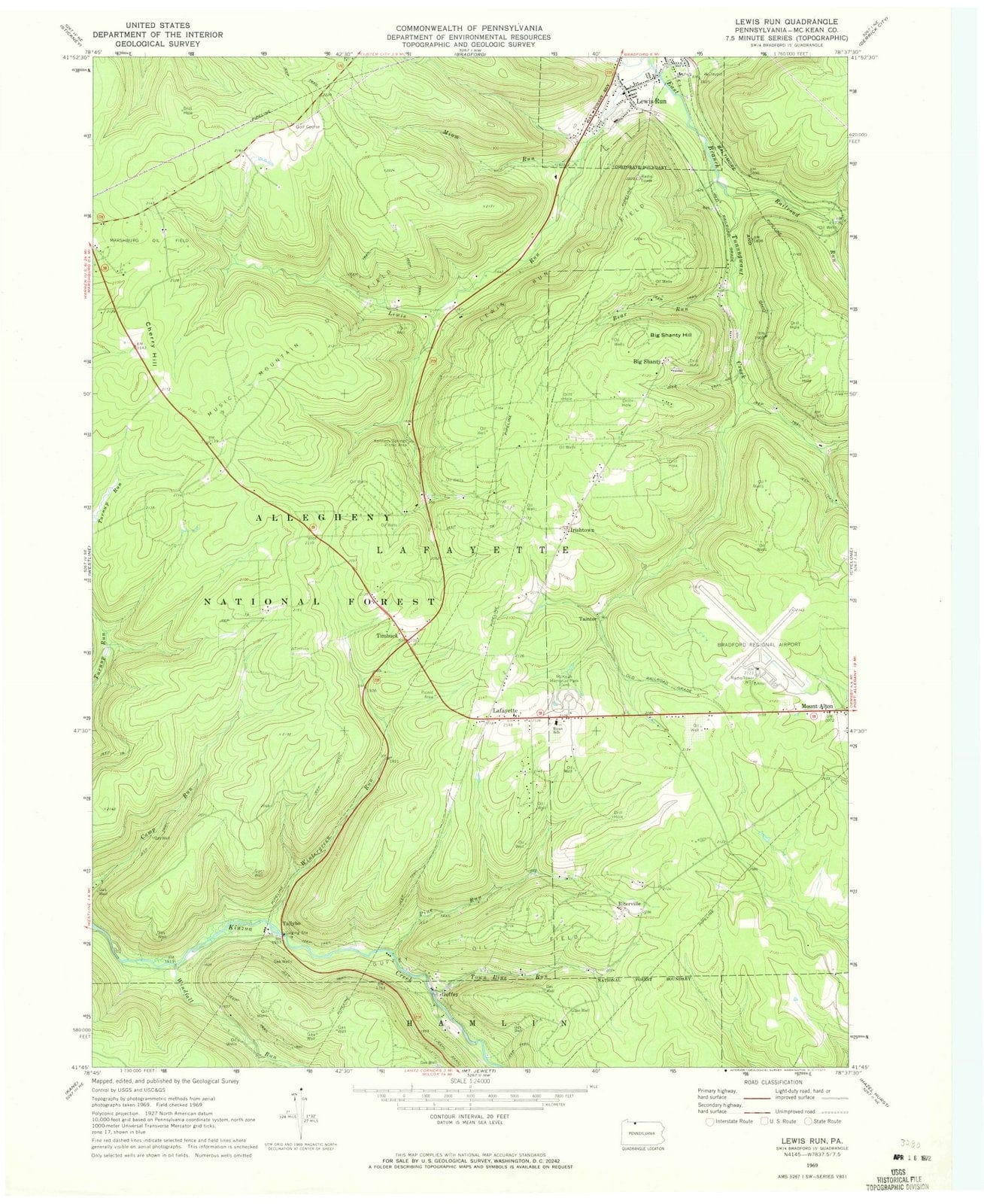 1969 Lewis Run, PA - Pennsylvania - USGS Topographic Map