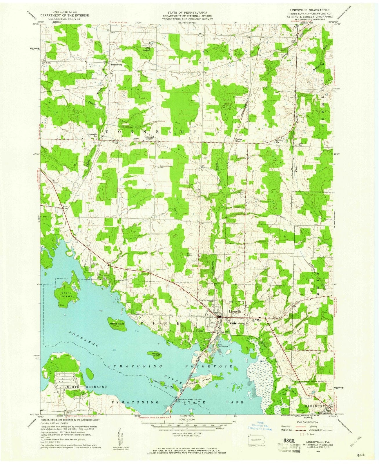 1959 Linesville, PA - Pennsylvania - USGS Topographic Map