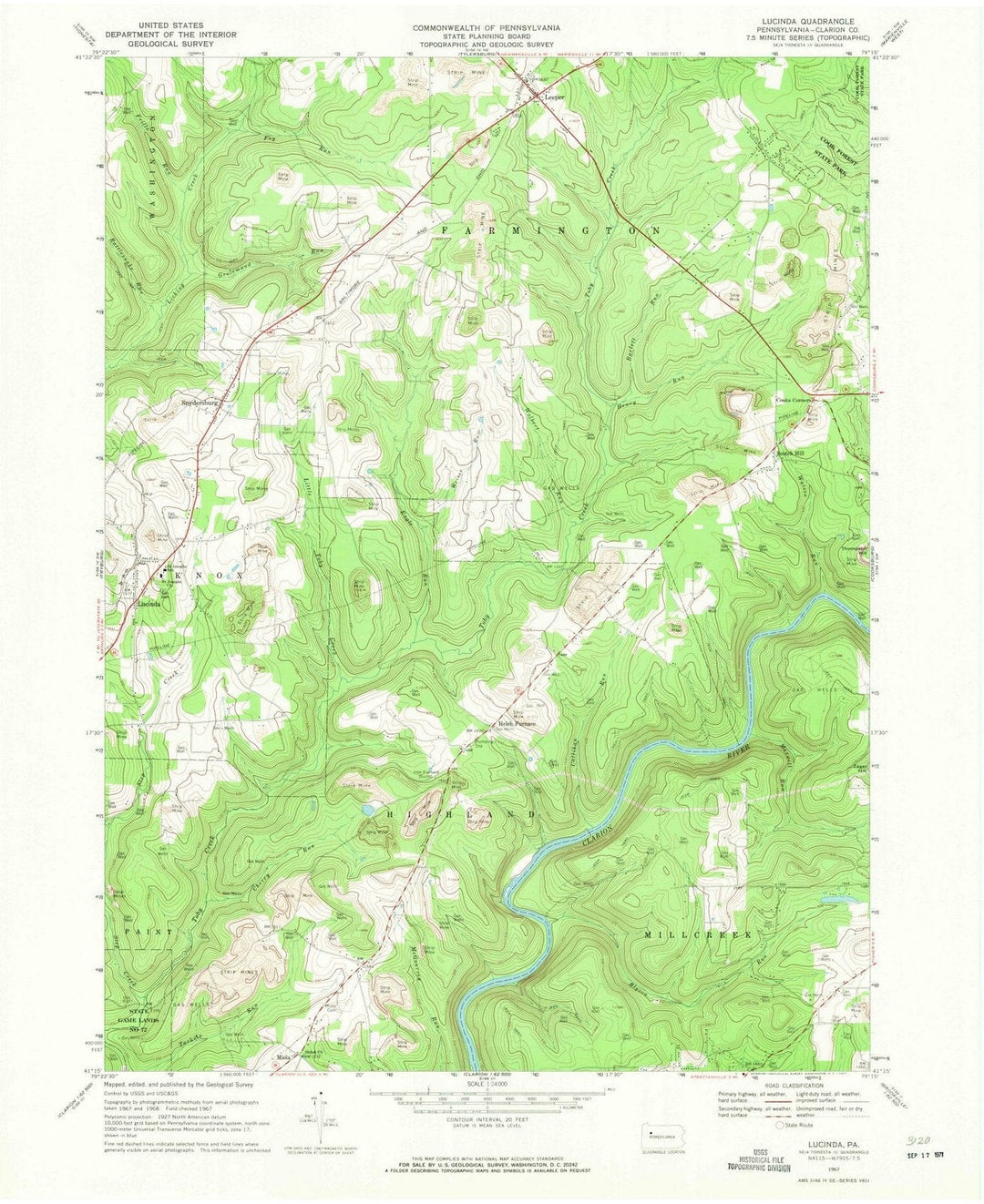 1967 Lucinda, PA - Pennsylvania - USGS Topographic Map
