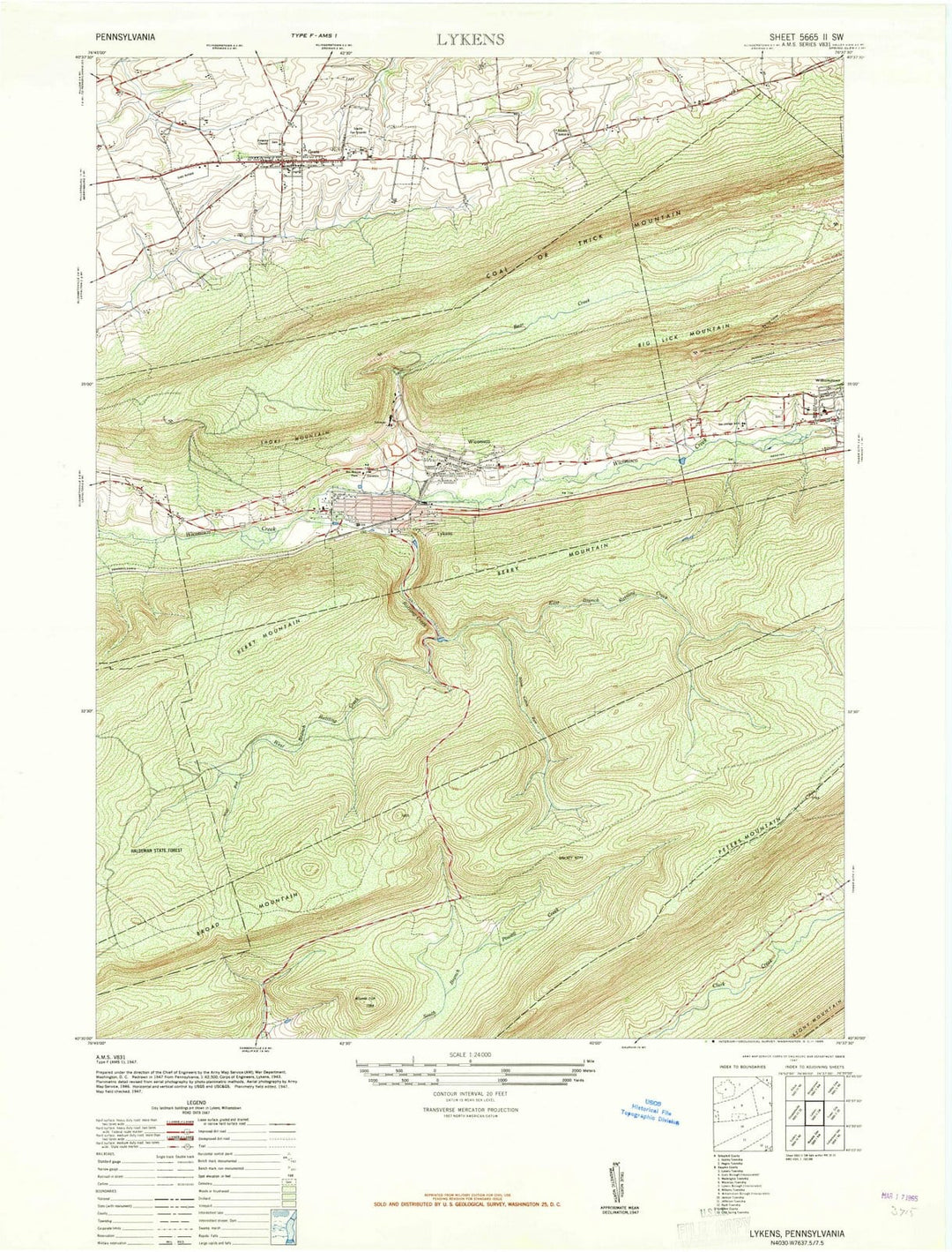 1947 Lykens, PA - Pennsylvania - USGS Topographic Map