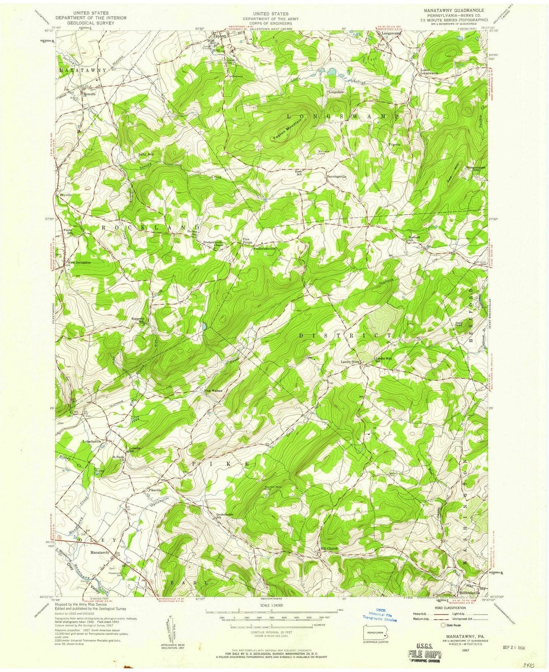 1957 Manatawny, PA - Pennsylvania - USGS Topographic Map