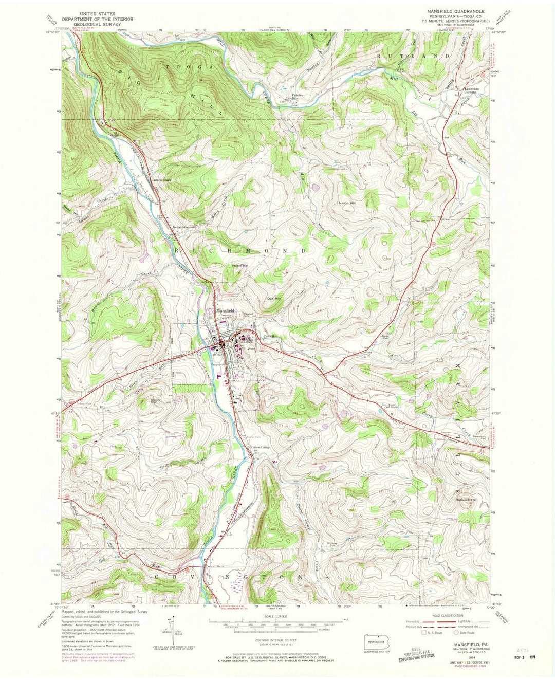1954 Mansfield, PA - Pennsylvania - USGS Topographic Map
