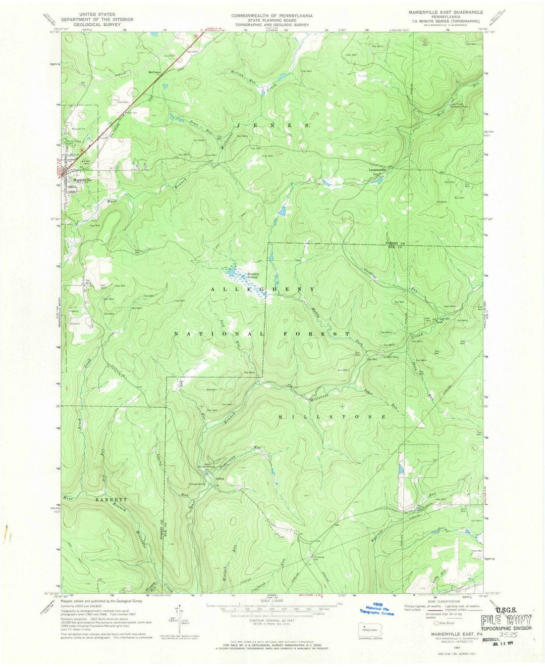 1967 Marienville East, PA - Pennsylvania - USGS Topographic Map