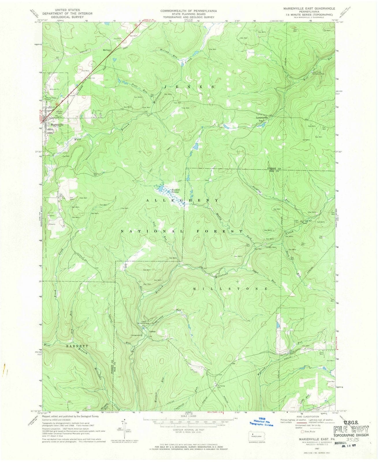 1967 Marienville East, PA - Pennsylvania - USGS Topographic Map