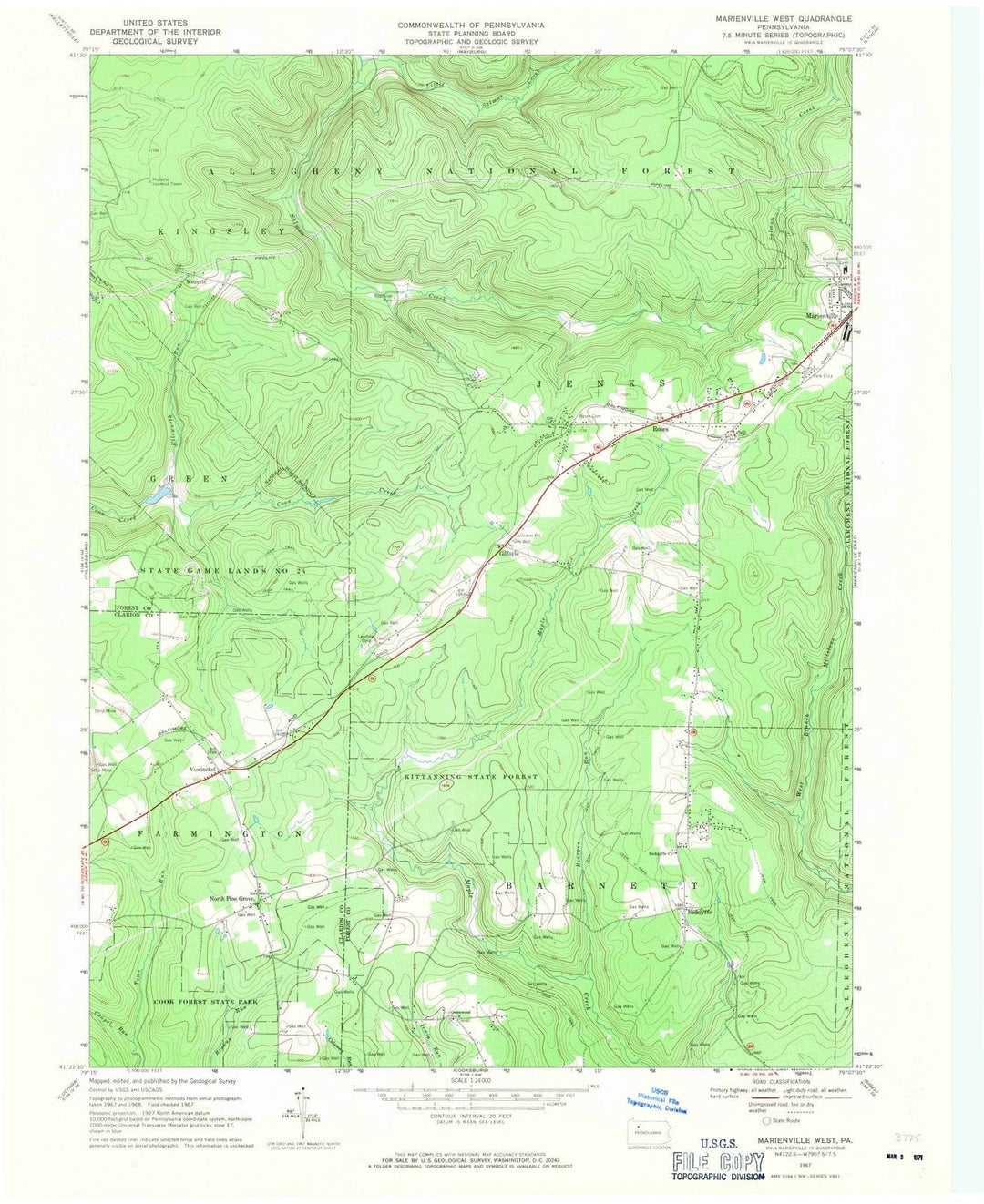 1967 Marienville West, PA - Pennsylvania - USGS Topographic Map
