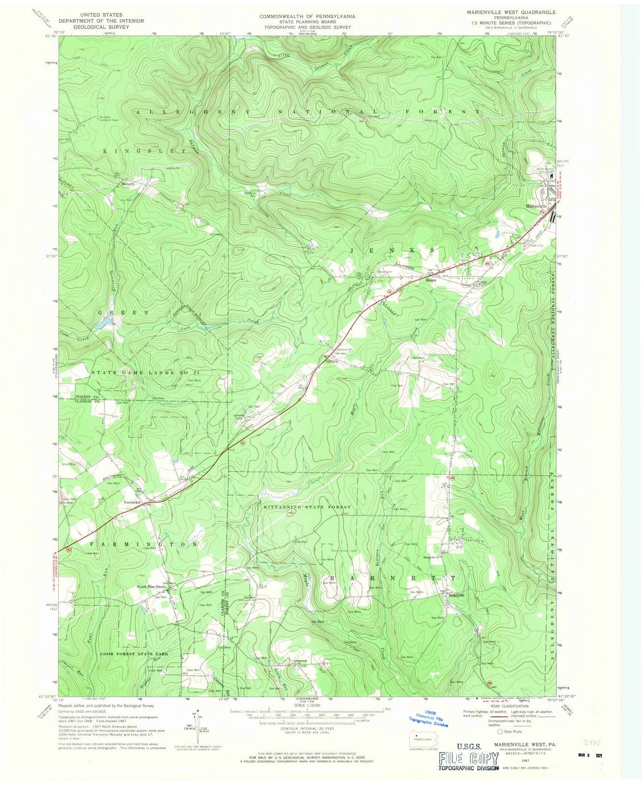 1967 Marienville West, PA - Pennsylvania - USGS Topographic Map
