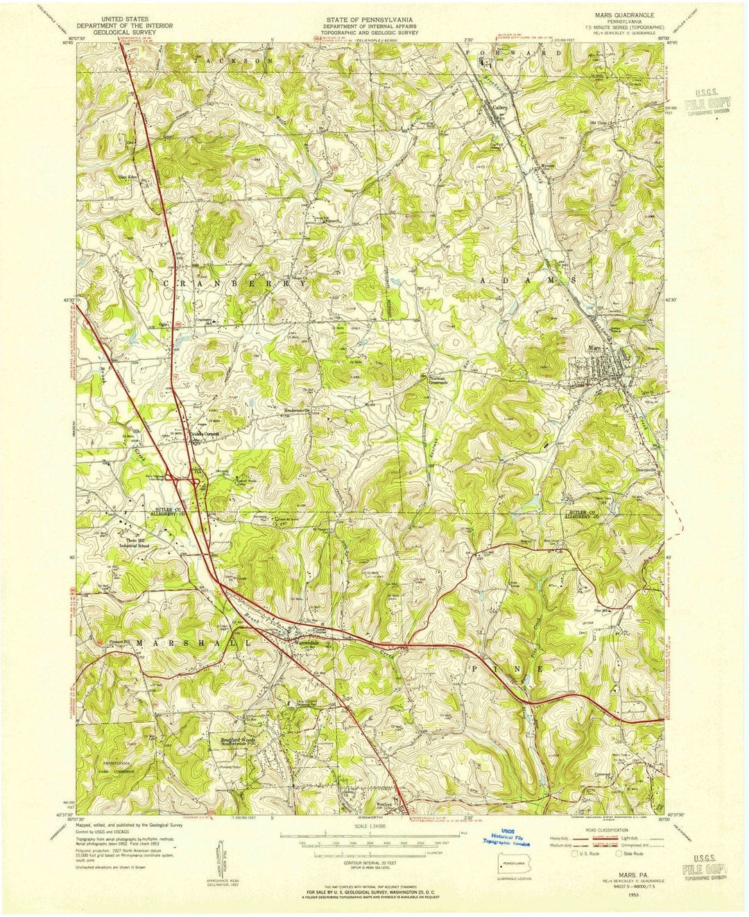 1953 Mars, PA - Pennsylvania - USGS Topographic Map