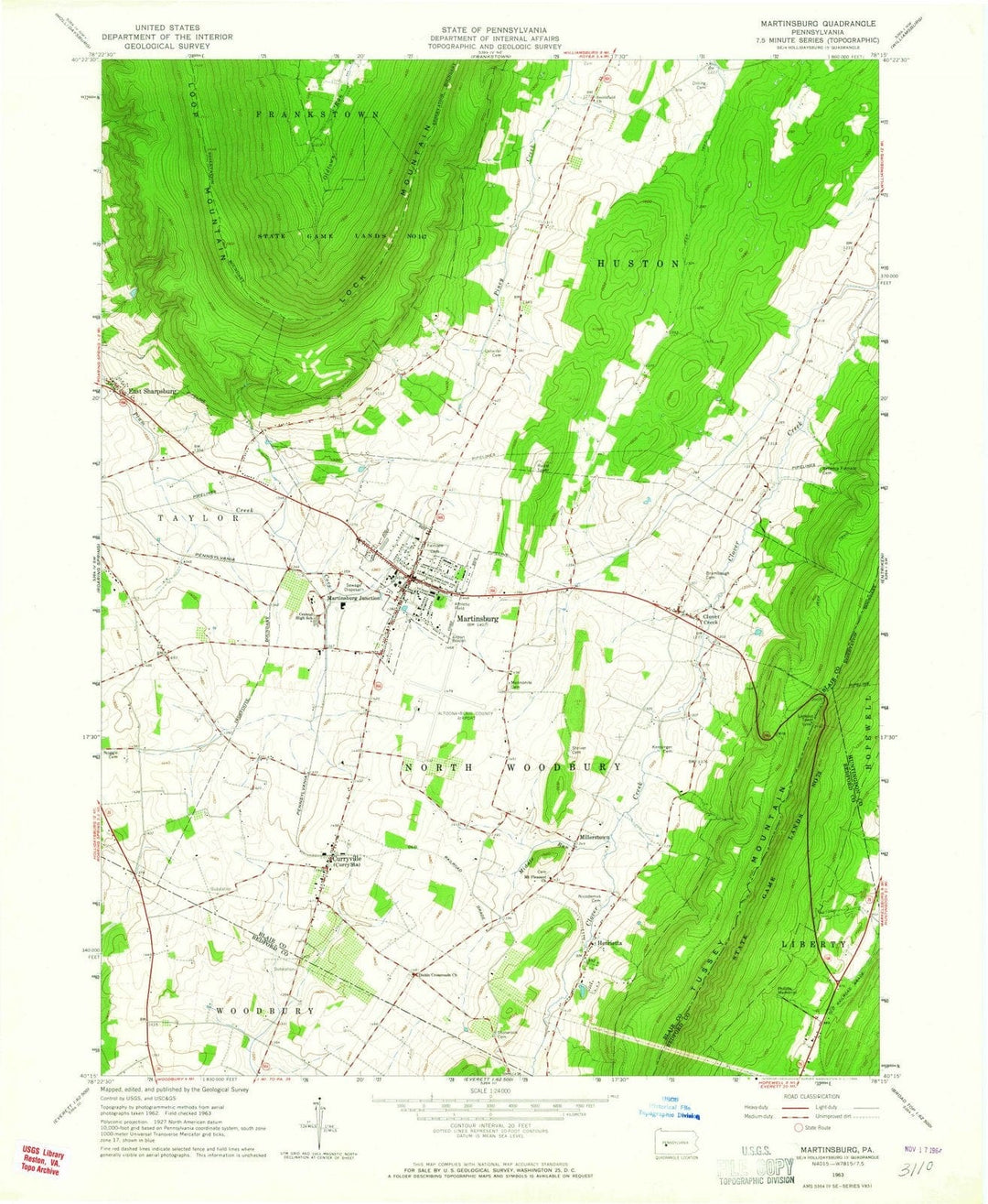 1963 Martinsburg, PA - Pennsylvania - USGS Topographic Map