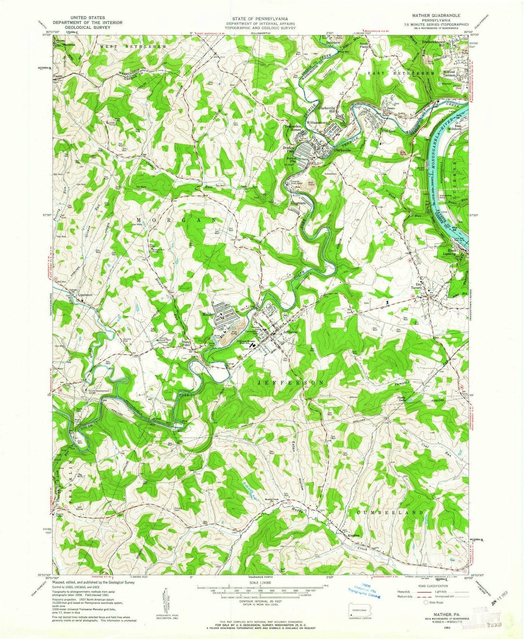 1961 Mather, PA - Pennsylvania - USGS Topographic Map