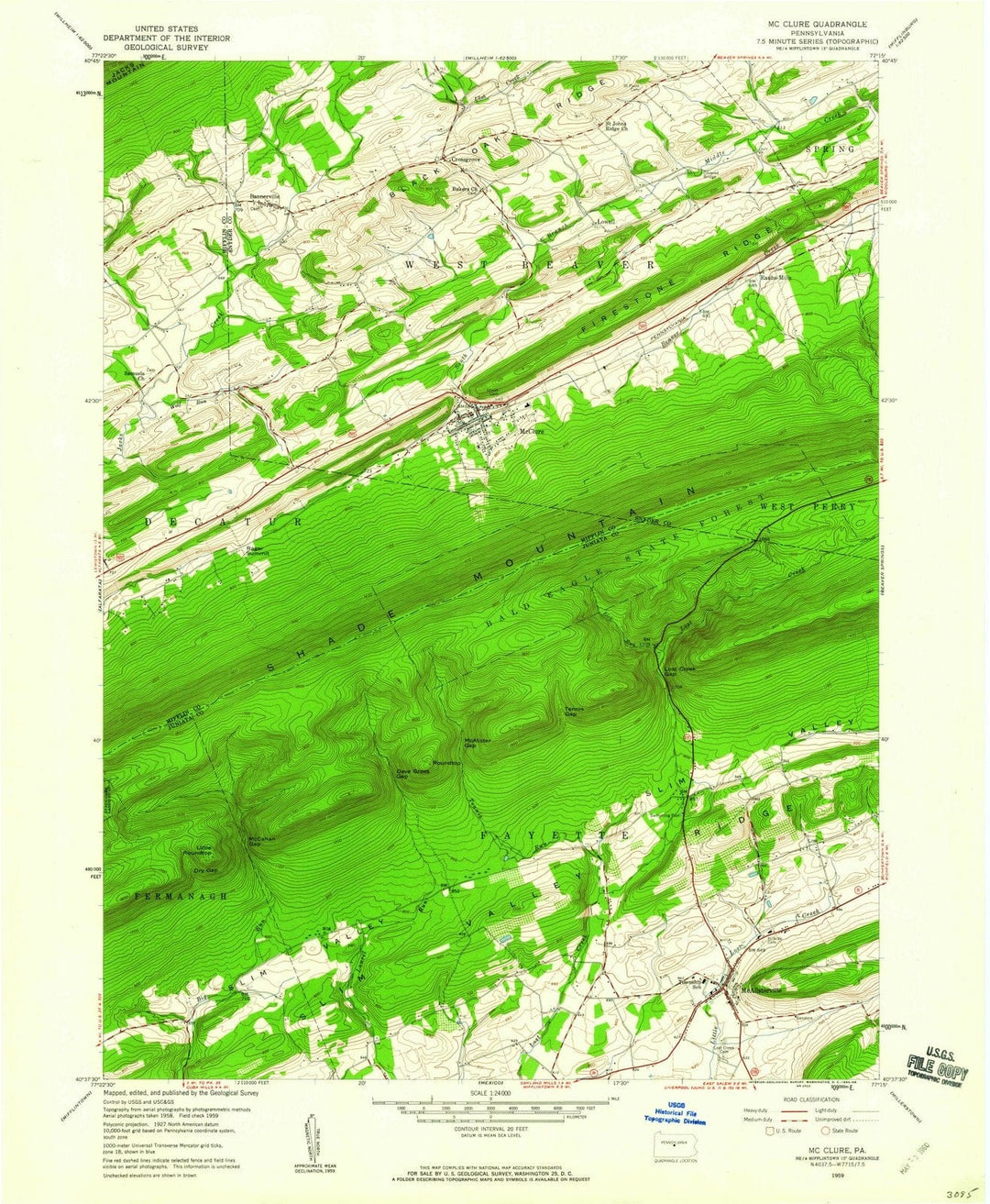 1959 Mc Clure, PA - Pennsylvania - USGS Topographic Map