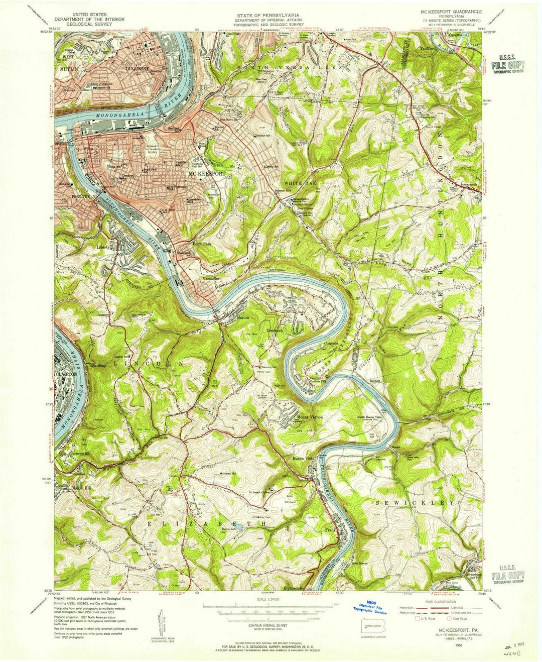 1953 Mc Keesport, PA - Pennsylvania - USGS Topographic Map