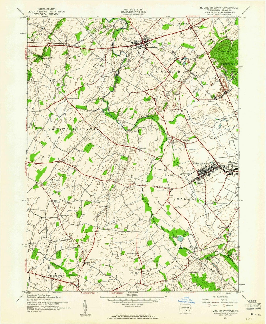 1944 Mc Sherrystown, PA - Pennsylvania - USGS Topographic Map