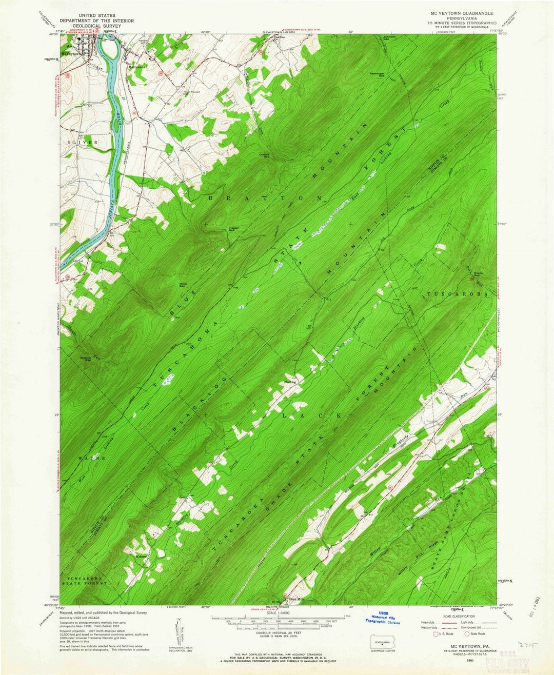 1961 Mc Veytown, PA - Pennsylvania - USGS Topographic Map