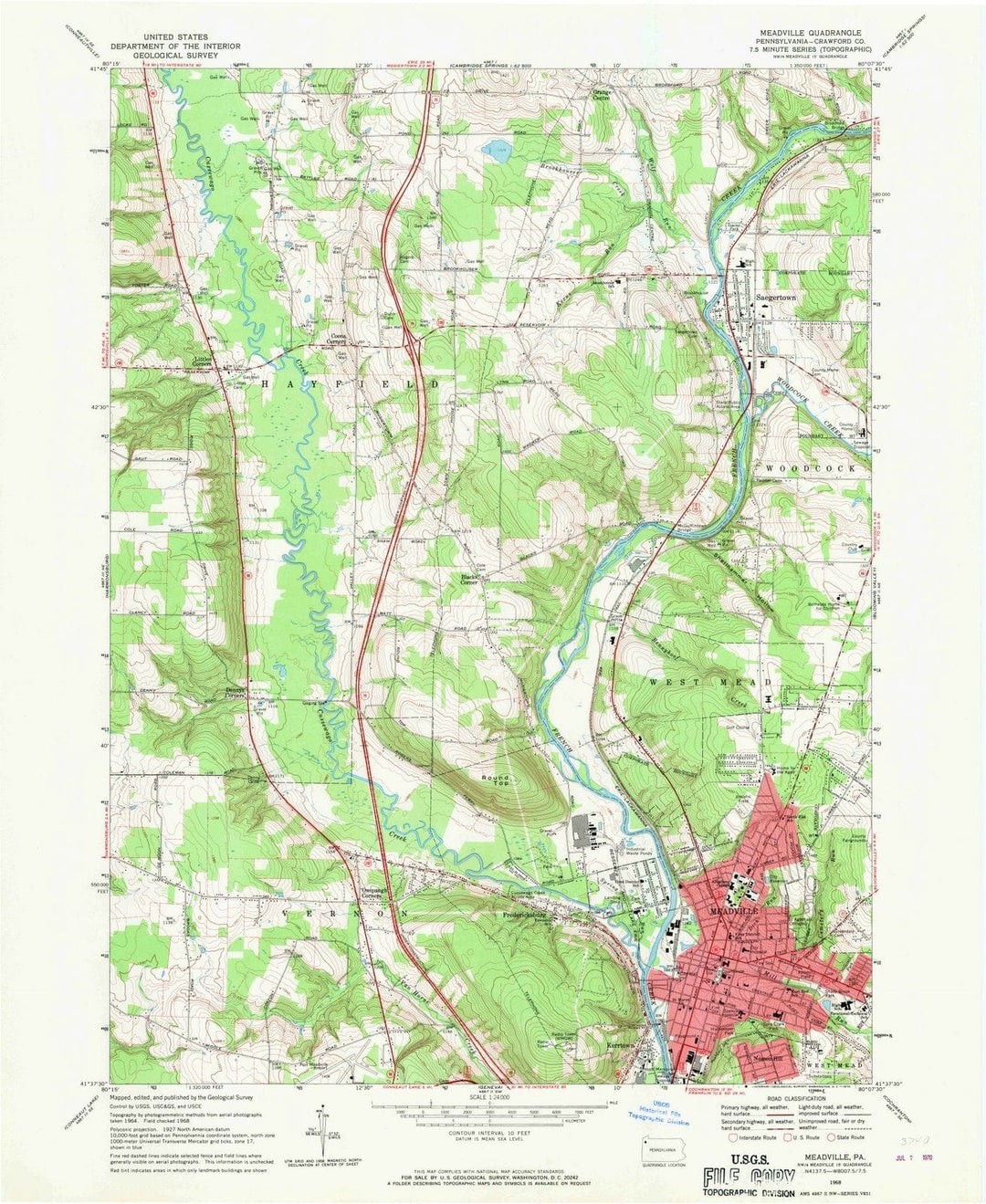 1968 Meadville, PA - Pennsylvania - USGS Topographic Map