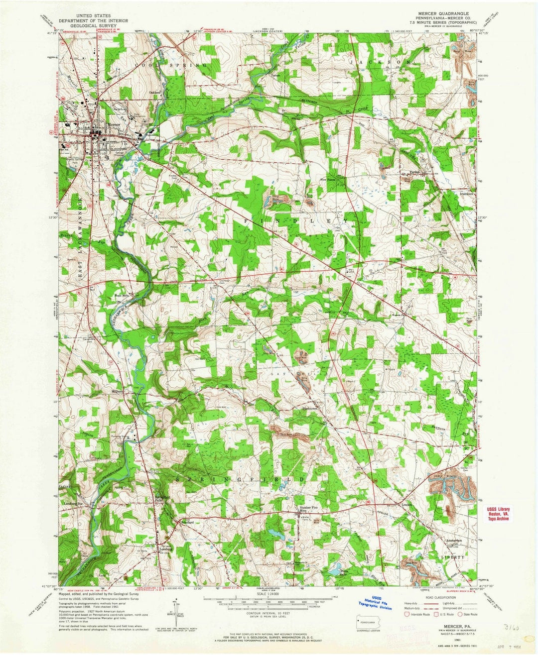 1961 Mercer, PA - Pennsylvania - USGS Topographic Map