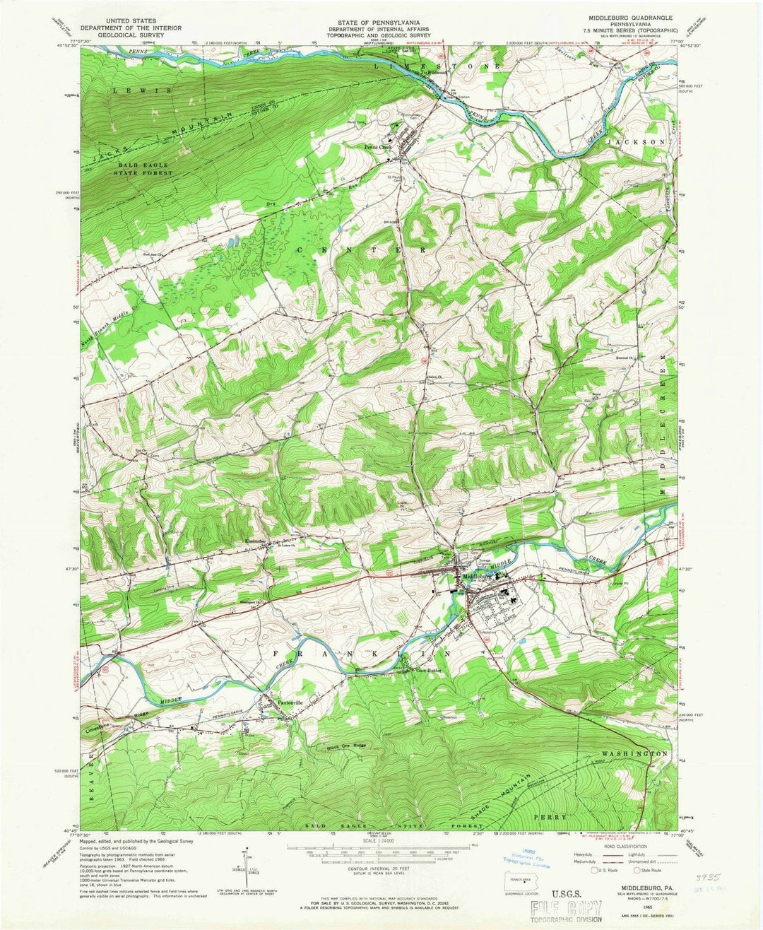 1965 Middleburg, PA - Pennsylvania - USGS Topographic Map