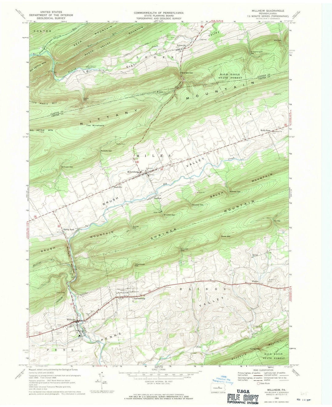 1968 Millheim, PA - Pennsylvania - USGS Topographic Map