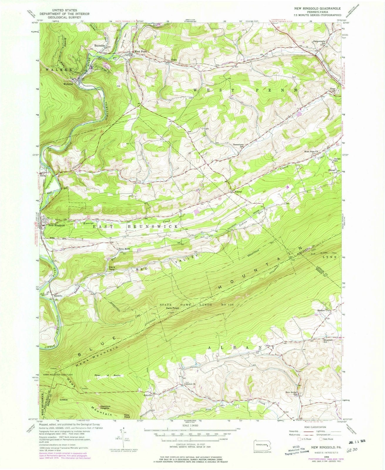 1956 New Ringgold, PA Pennsylvania USGS Topographic Map Historic