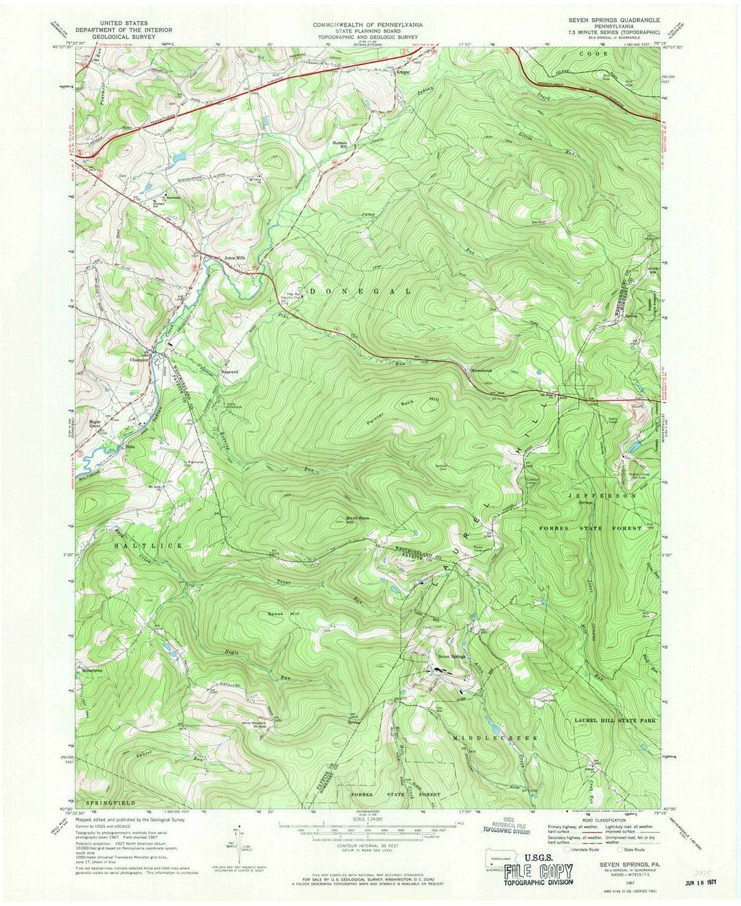 1967 Seven Springs, PA - Pennsylvania - USGS Topographic Map