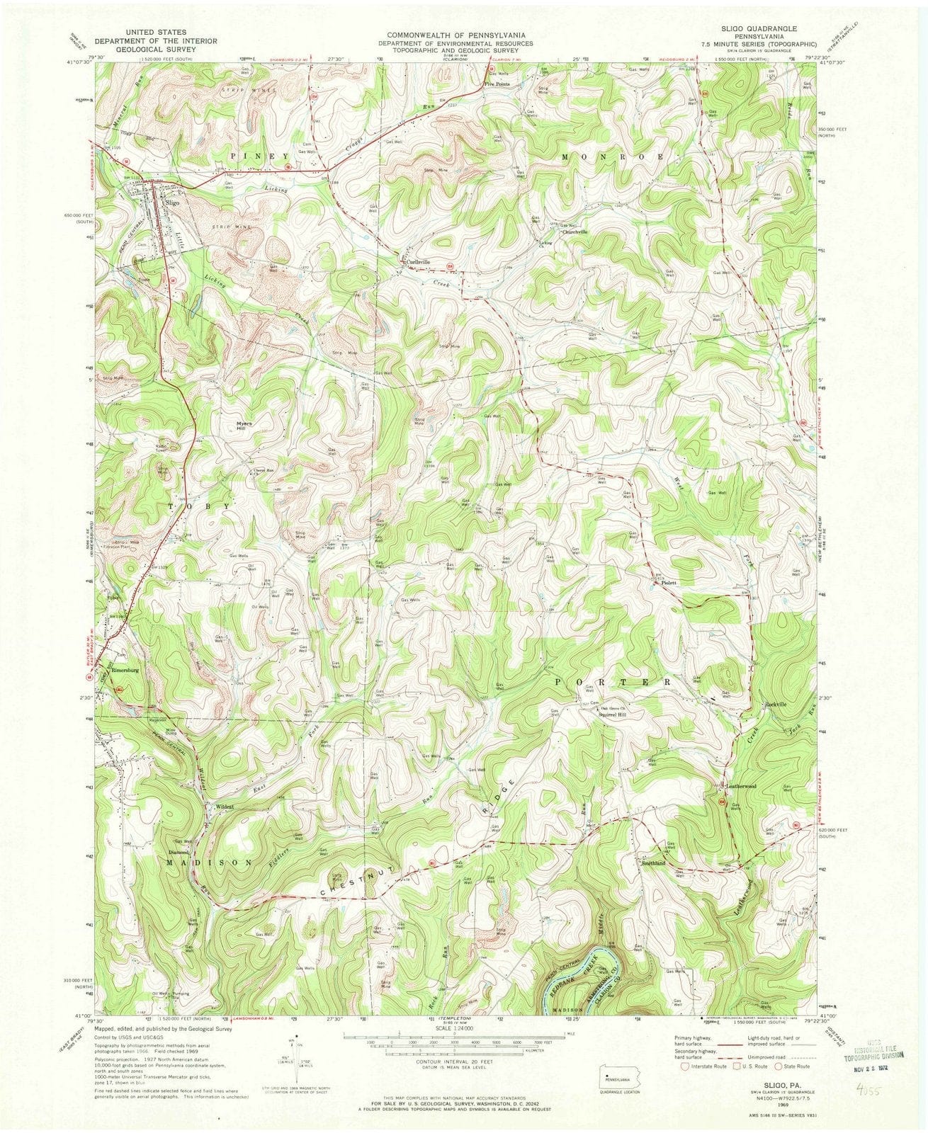1969 Sligo, PA Pennsylvania USGS Topographic Map Historic Pictoric