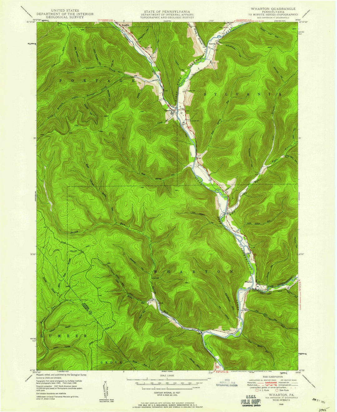 1948 Wharton, PA - Pennsylvania - USGS Topographic Map