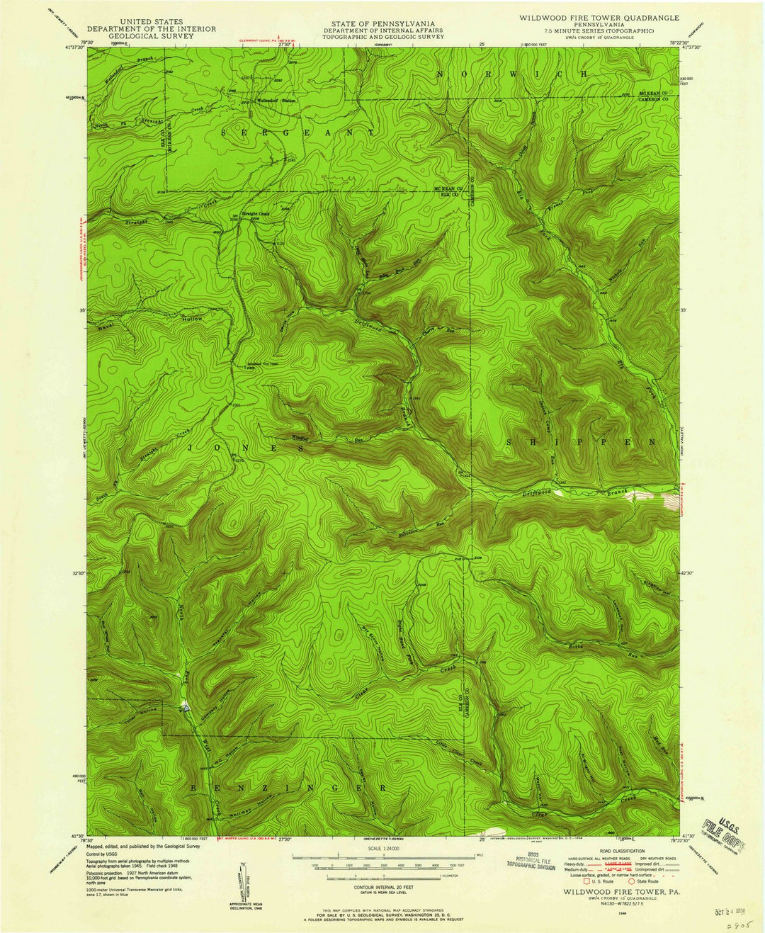 1948 Wildwood Fire Tower, PA - Pennsylvania - USGS Topographic Map