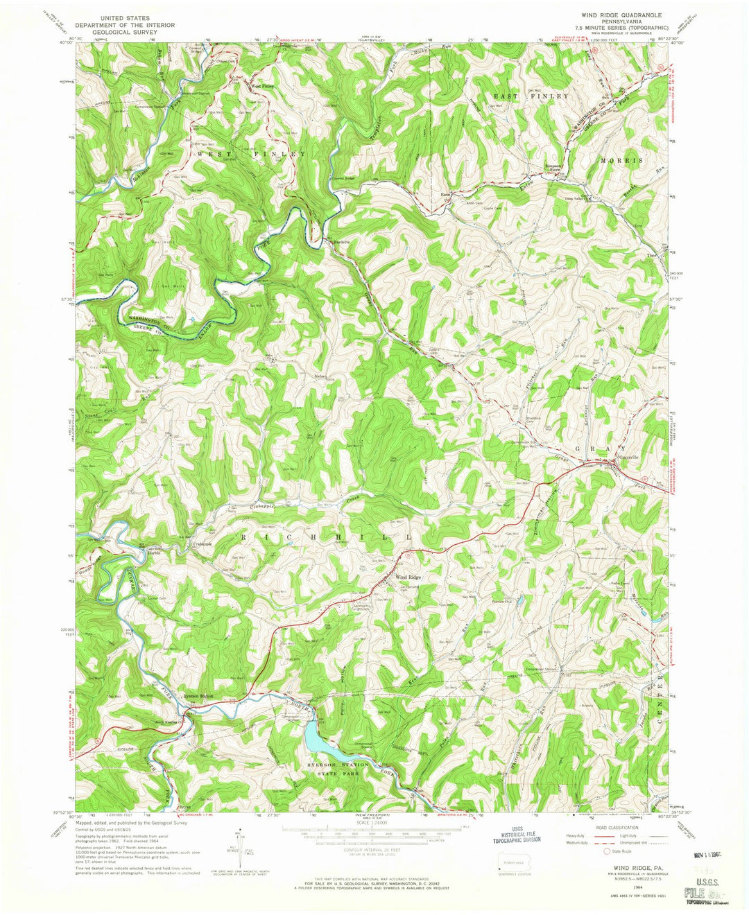 1964 Wind Ridge, PA - Pennsylvania - USGS Topographic Map