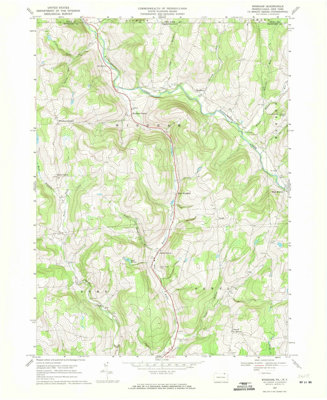 1967 Windham, PA - Pennsylvania - USGS Topographic Map