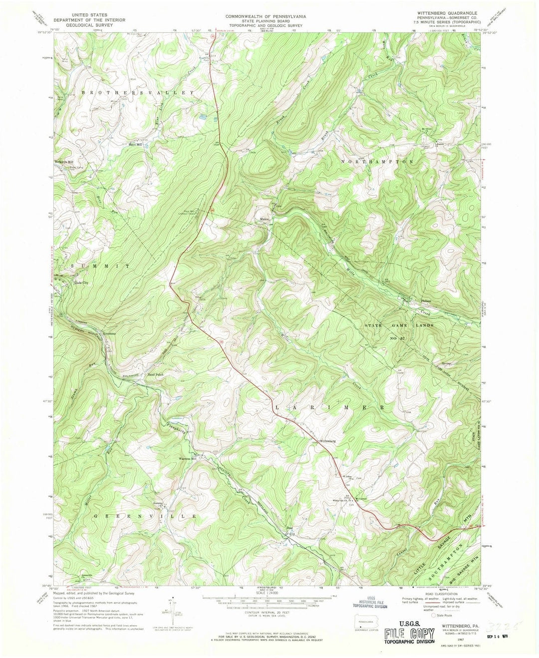 1967 Wittenberg, PA - Pennsylvania - USGS Topographic Map