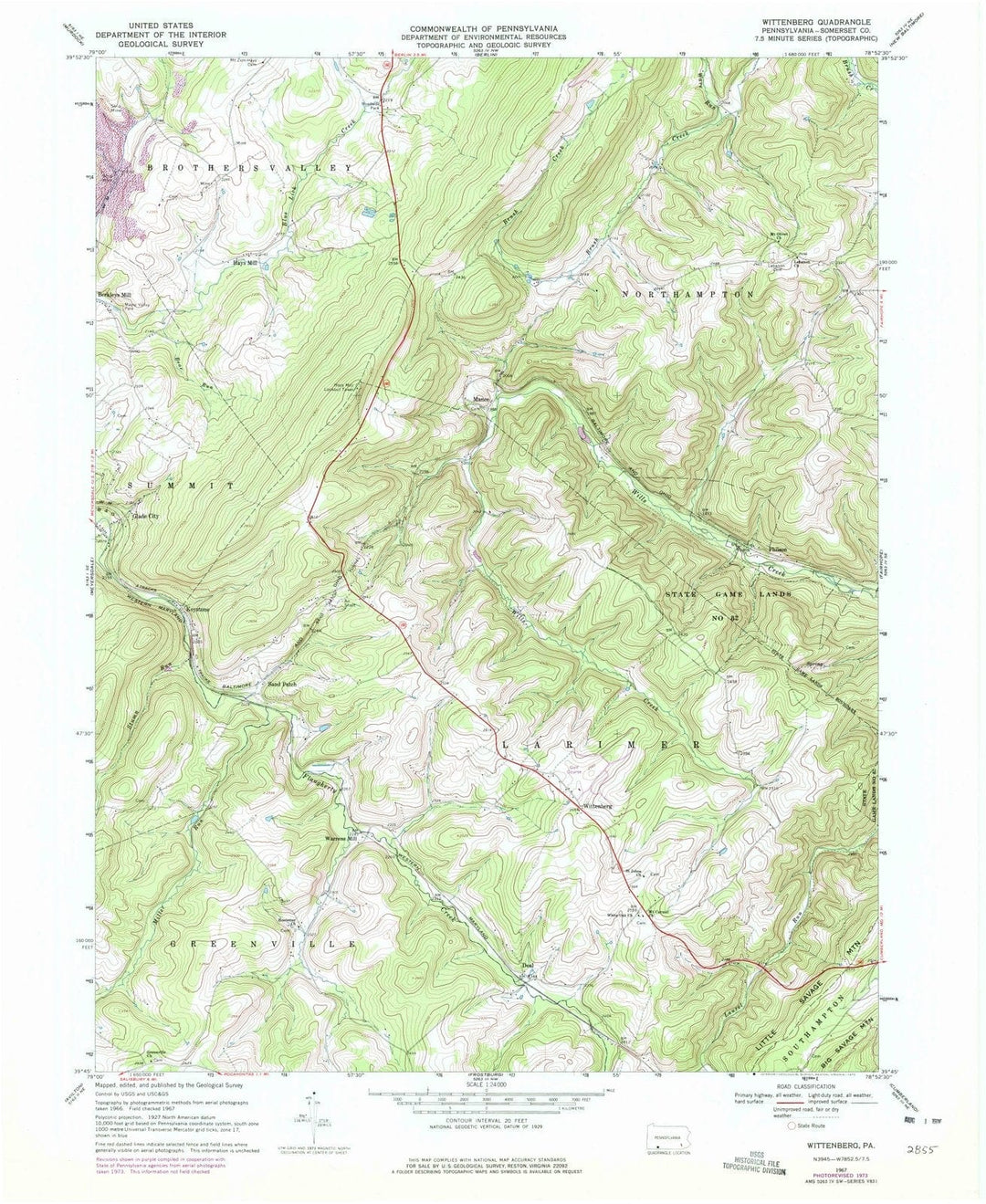 1967 Wittenburg, PA - Pennsylvania - USGS Topographic Map
