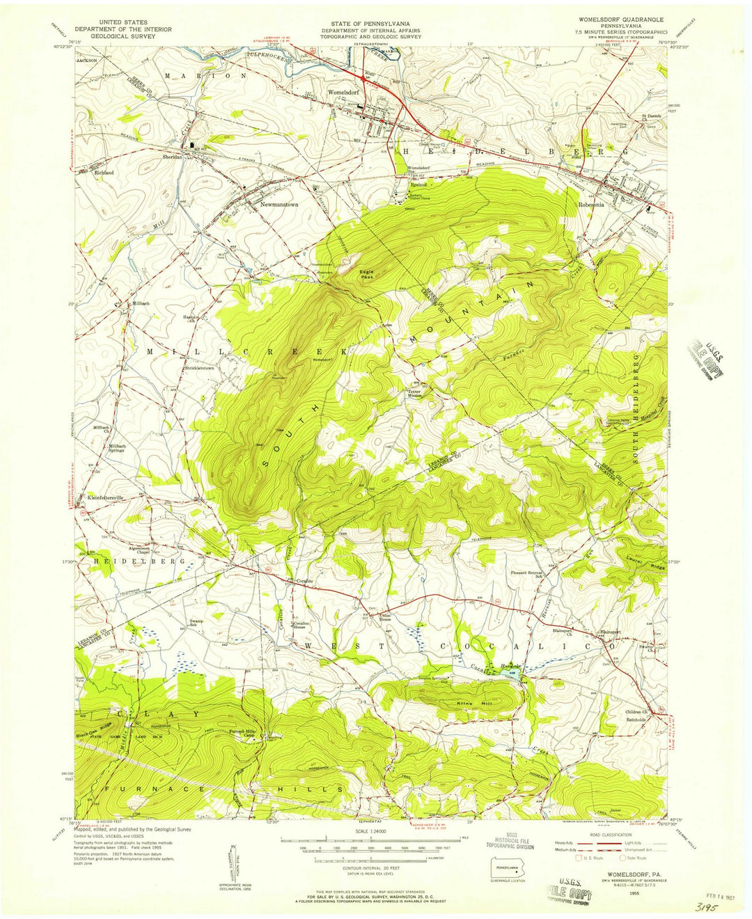 1955 Womelsdorf, PA - Pennsylvania - USGS Topographic Map