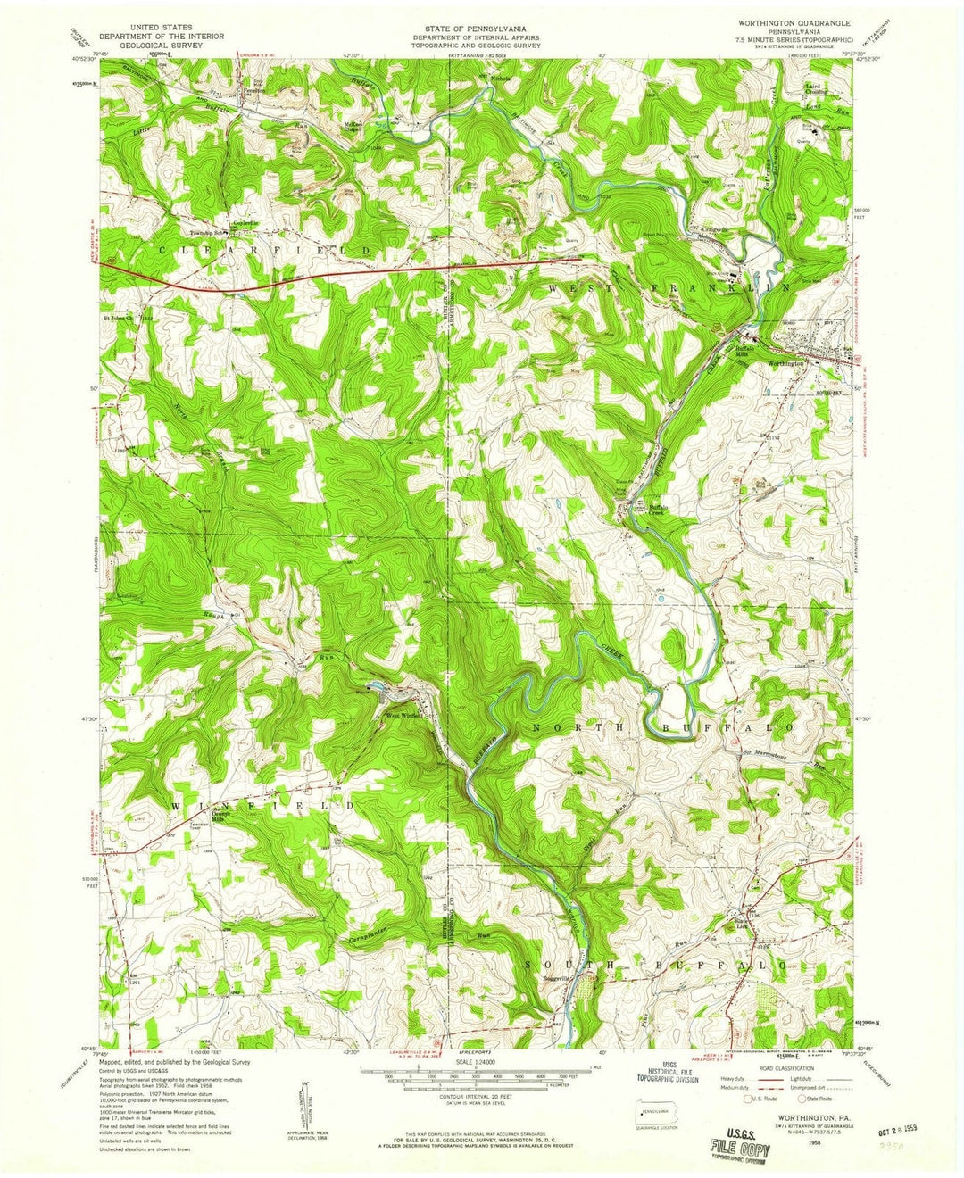 1958 Worthington, PA - Pennsylvania - USGS Topographic Map