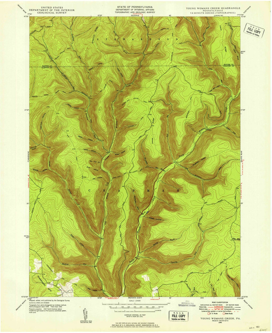 1946 Young Womans Creek, PA - Pennsylvania - USGS Topographic Map