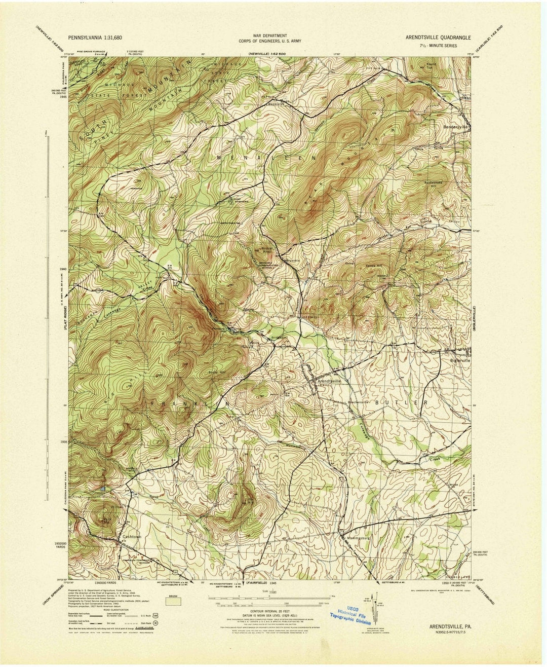 1944 Arendtsville, PA - Pennsylvania - USGS Topographic Map v2