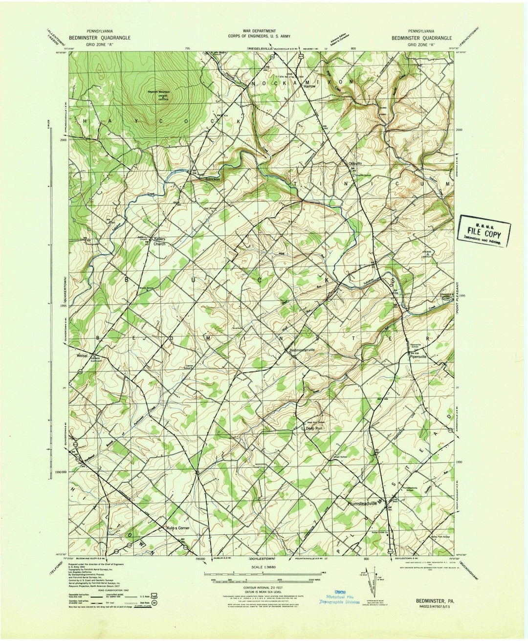 1943 Bedminster, PA - Pennsylvania - USGS Topographic Map