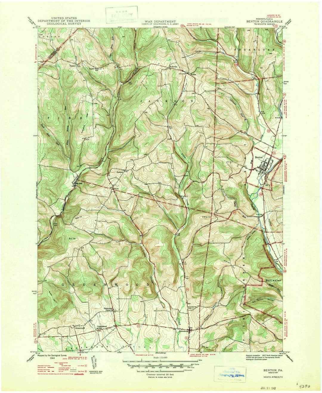 1947 Benton, PA - Pennsylvania - USGS Topographic Map